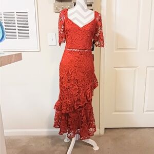 Lulus Dresses/Lulus Applique Tiered Midi Dress, V-neckline NWT